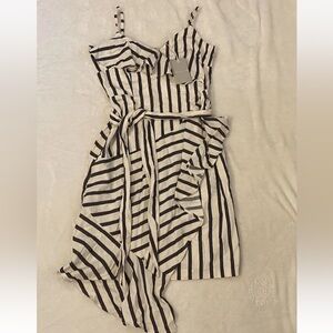 Chelsea28 Women's Sz 12 Sleeveless Ruffle Cotton  Dress Ivory & Black Belted NWT